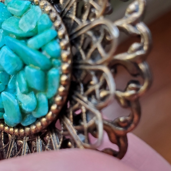 Vintage brooch Faux turquoise with brass / iron - Picture 4 of 6